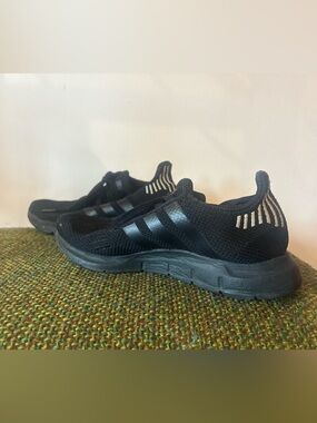 adidas Black Knit Slip-On Sneakers with White Heel Stripes